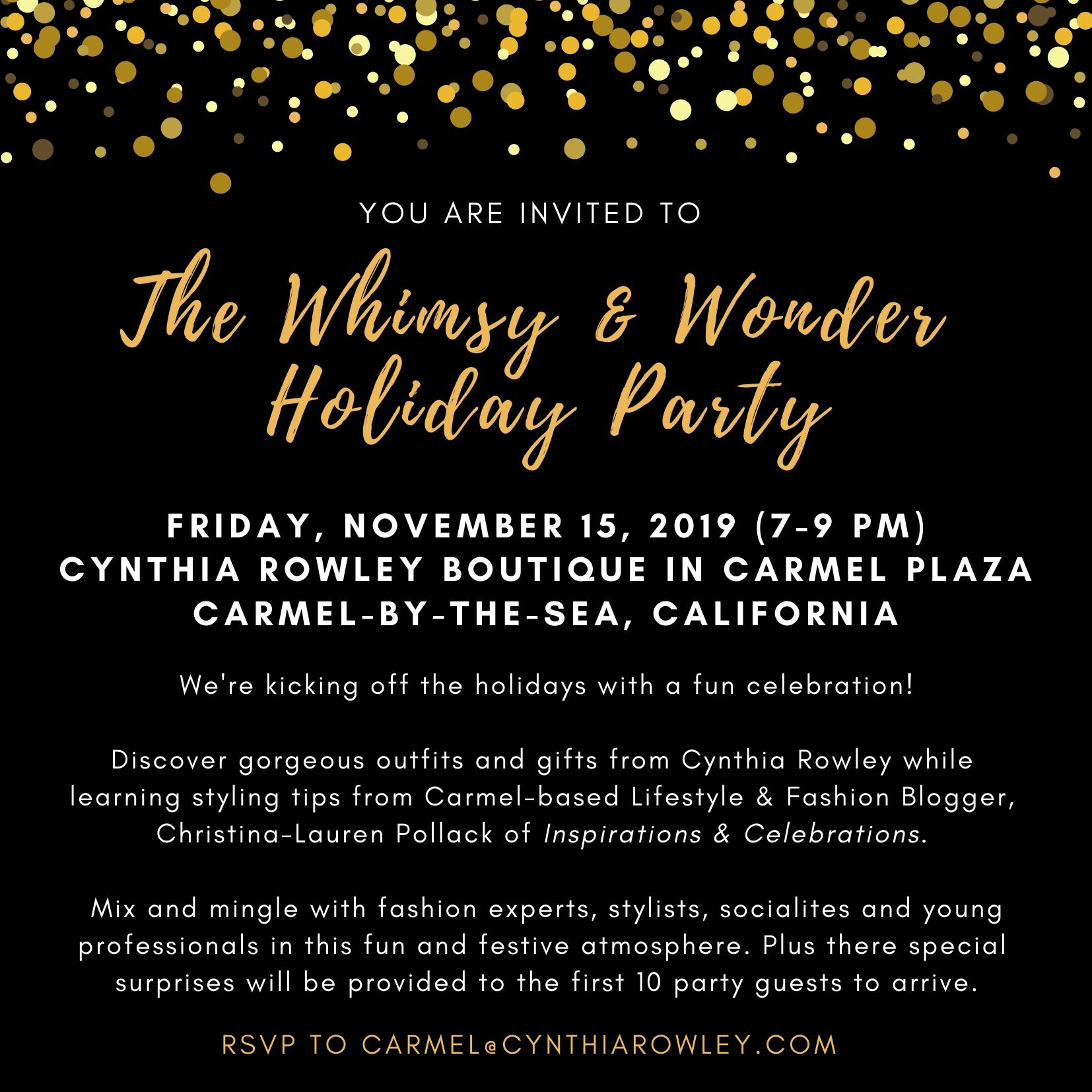 Inspirations & Celebrations x Cynthia Rowley Holiday Party in Carmel-by-the-Sea California